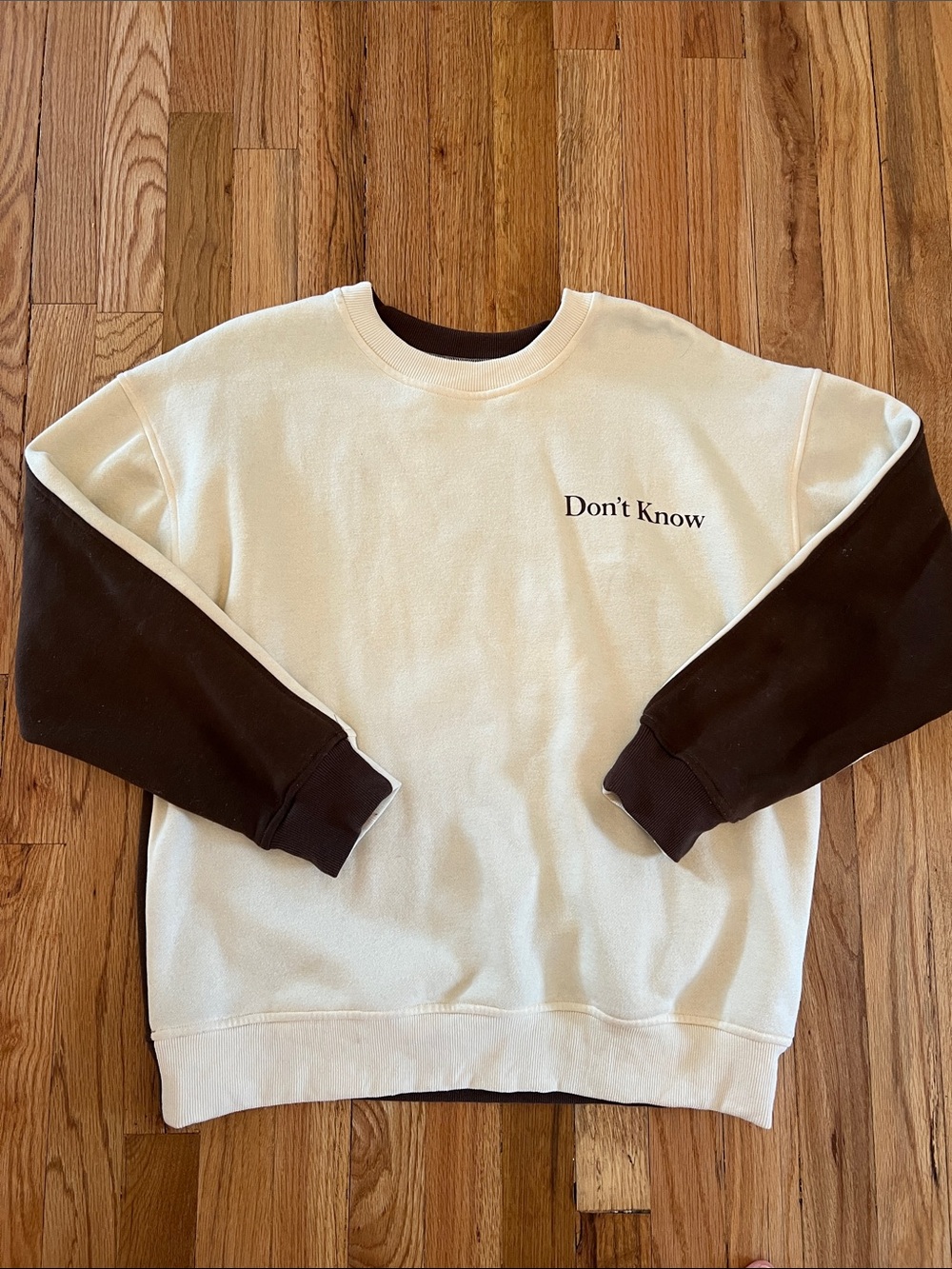 Don't Know Women's Two-Tone Cream & Brown Crewneck Sweatshirt